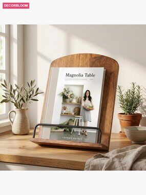Solid Wood Cookbook Stand for Kitchen Counter - Fits Tablets & Large Books